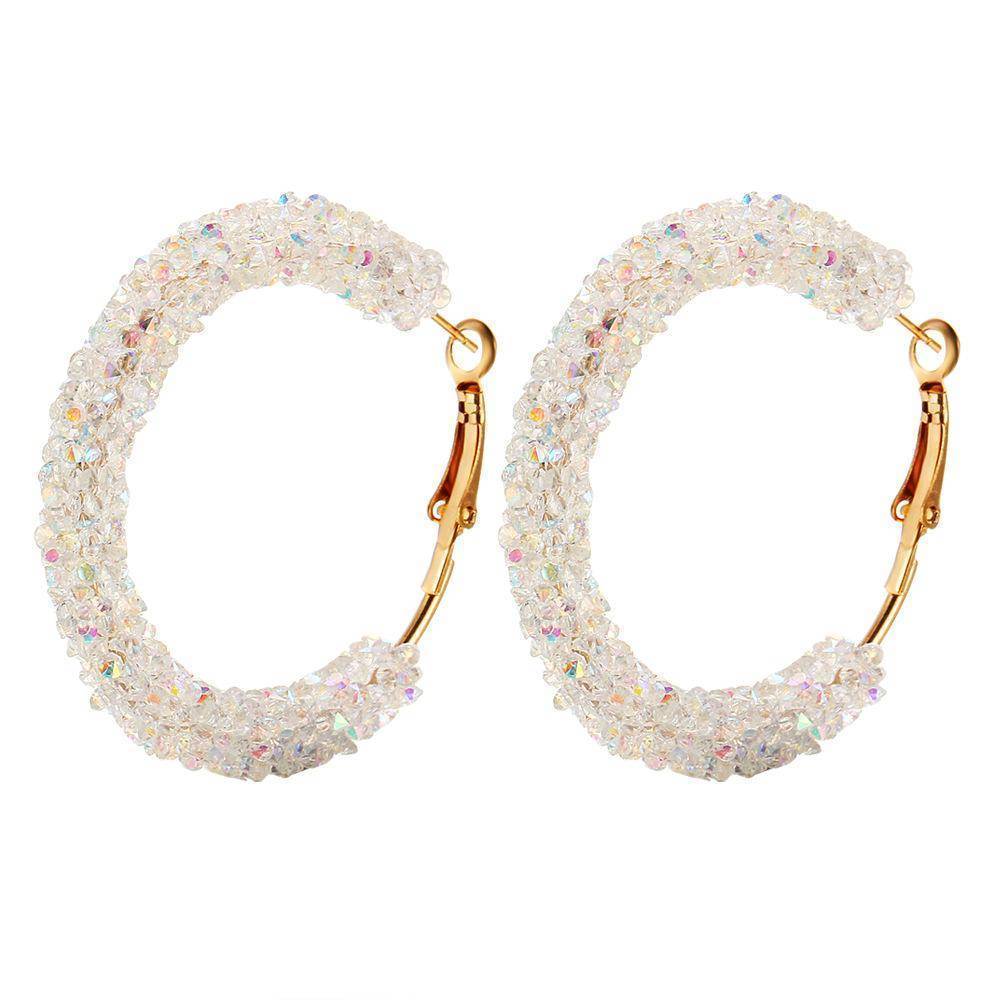 Large Crystal Hoop Earrings Silver Plated 3.25 inch Hoops