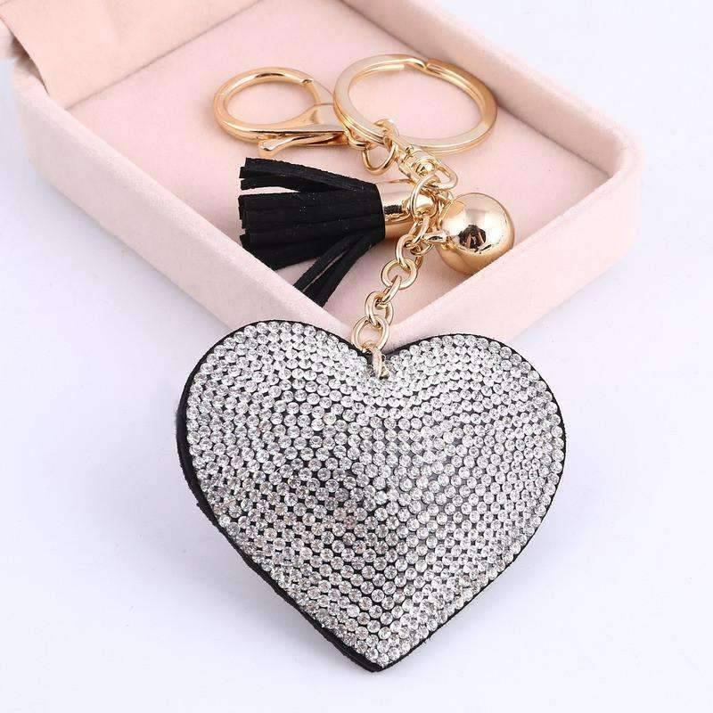 Puffed Heart Crystal Purse Charm Keychain - In Five Colors for Woman