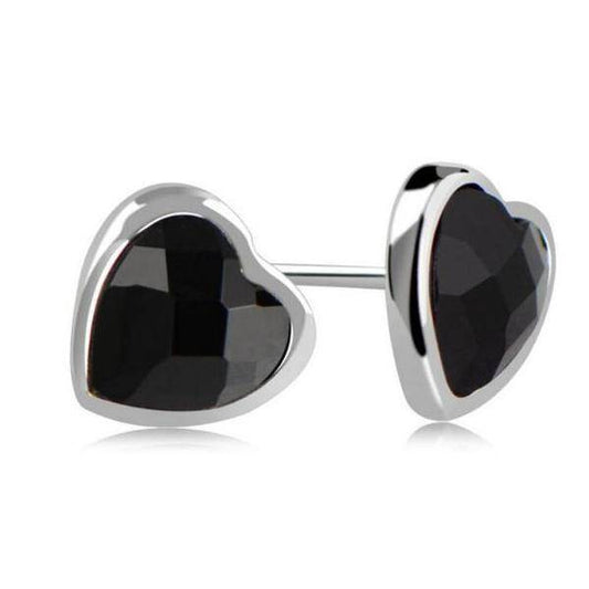 Faceted Black Agate Heart Stud Earrings
