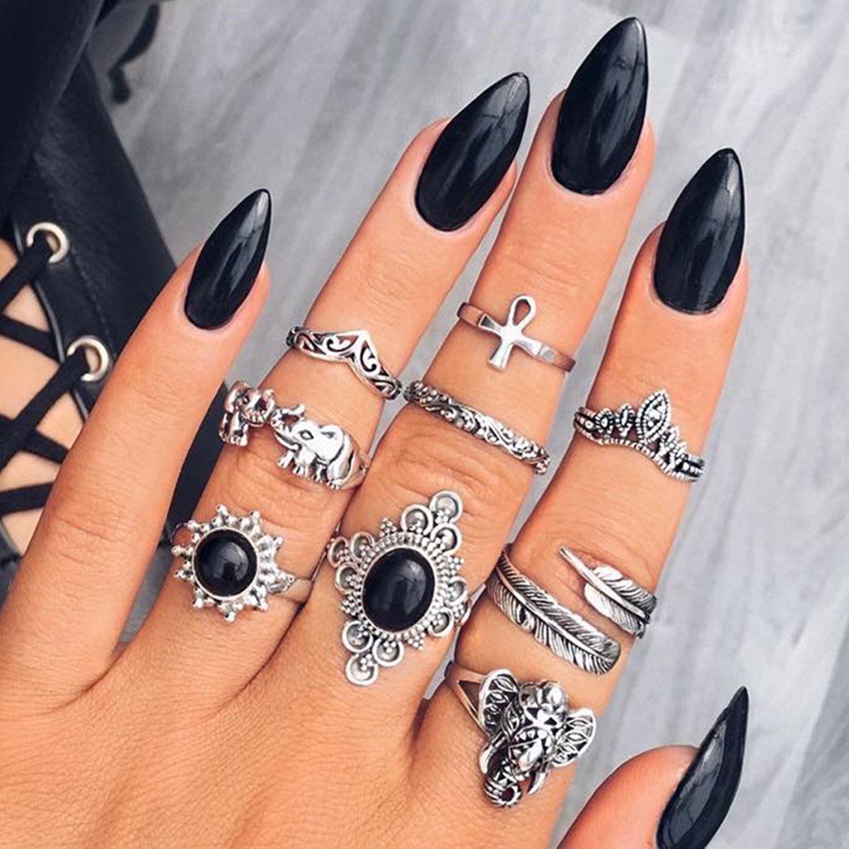 Passage to India Boho Midi-Knuckle Rings Set of 9