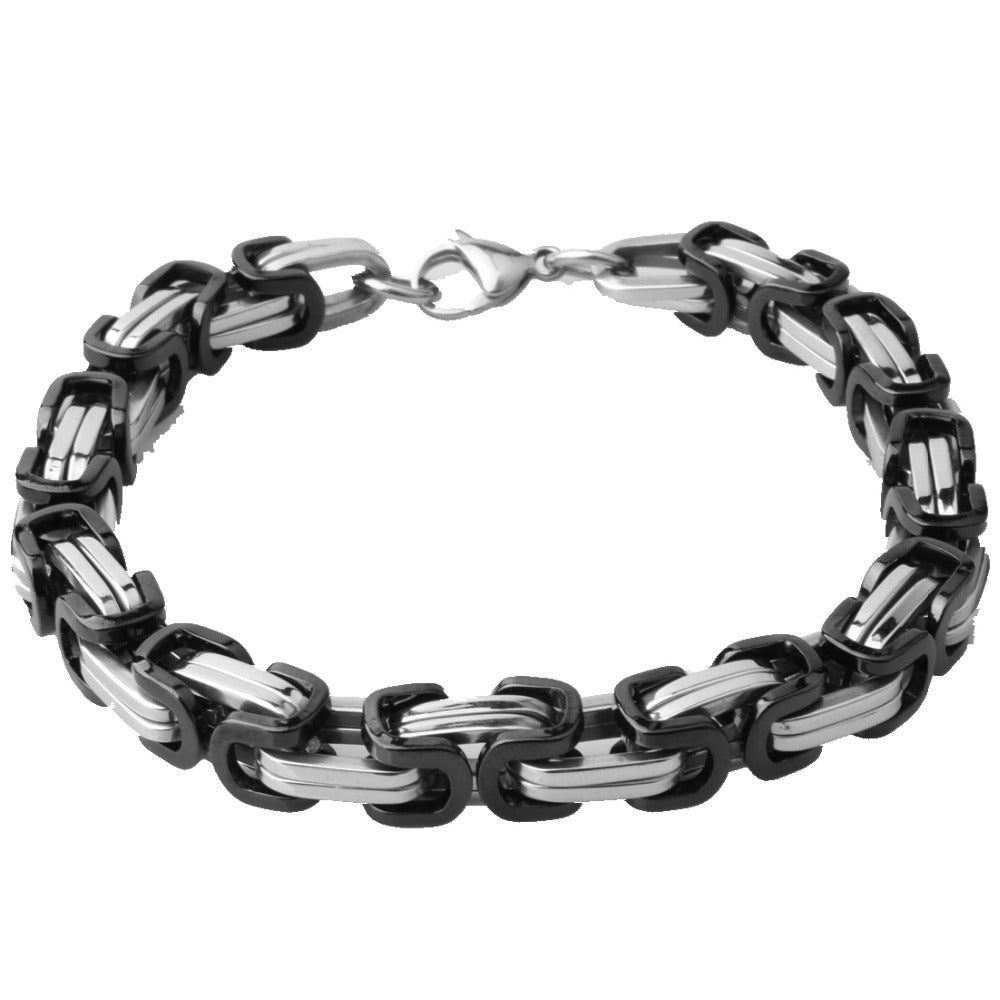 Black & Stainless Steel Byzantine Box Link Men's Bracelet