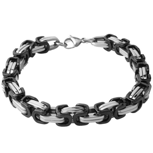 Black & Stainless Steel Byzantine Box Link Men's Bracelet