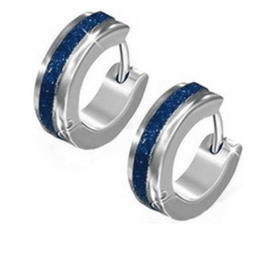 Blue Frosted Huggie Hoop Stainless Steel Earrings - For Men or Women