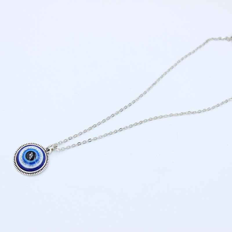 Blue Evil Eye Cabochon Resin Pendant Necklace for Woman