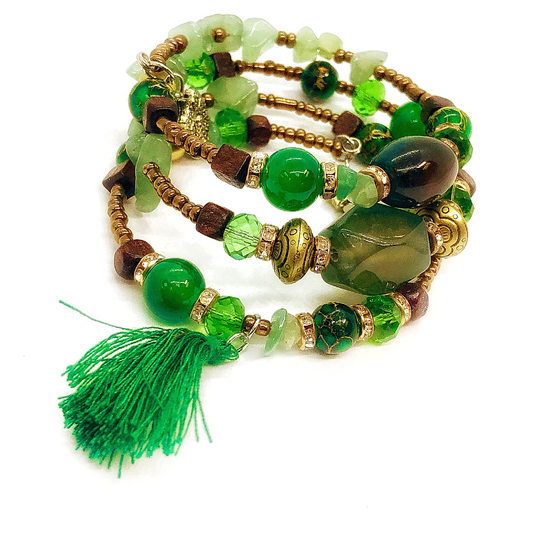 Bohemian Chic Green Multi Layered Coil Bracelet