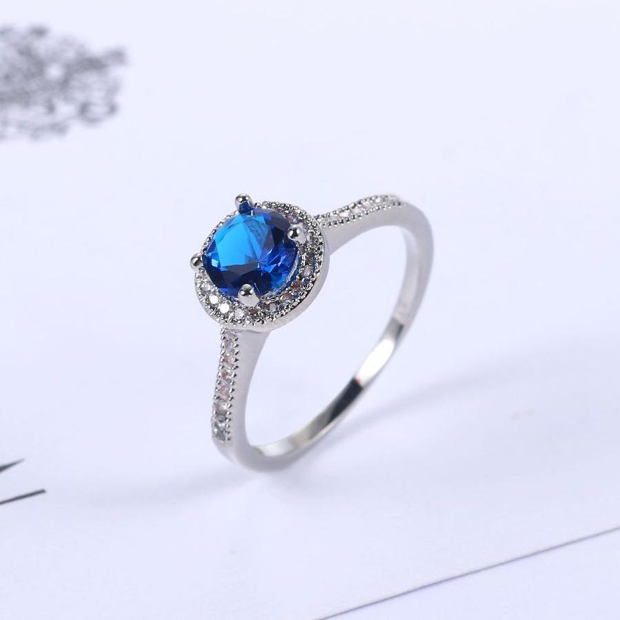 Bright Sapphire Blue 1.2CT CZ Halo Ring