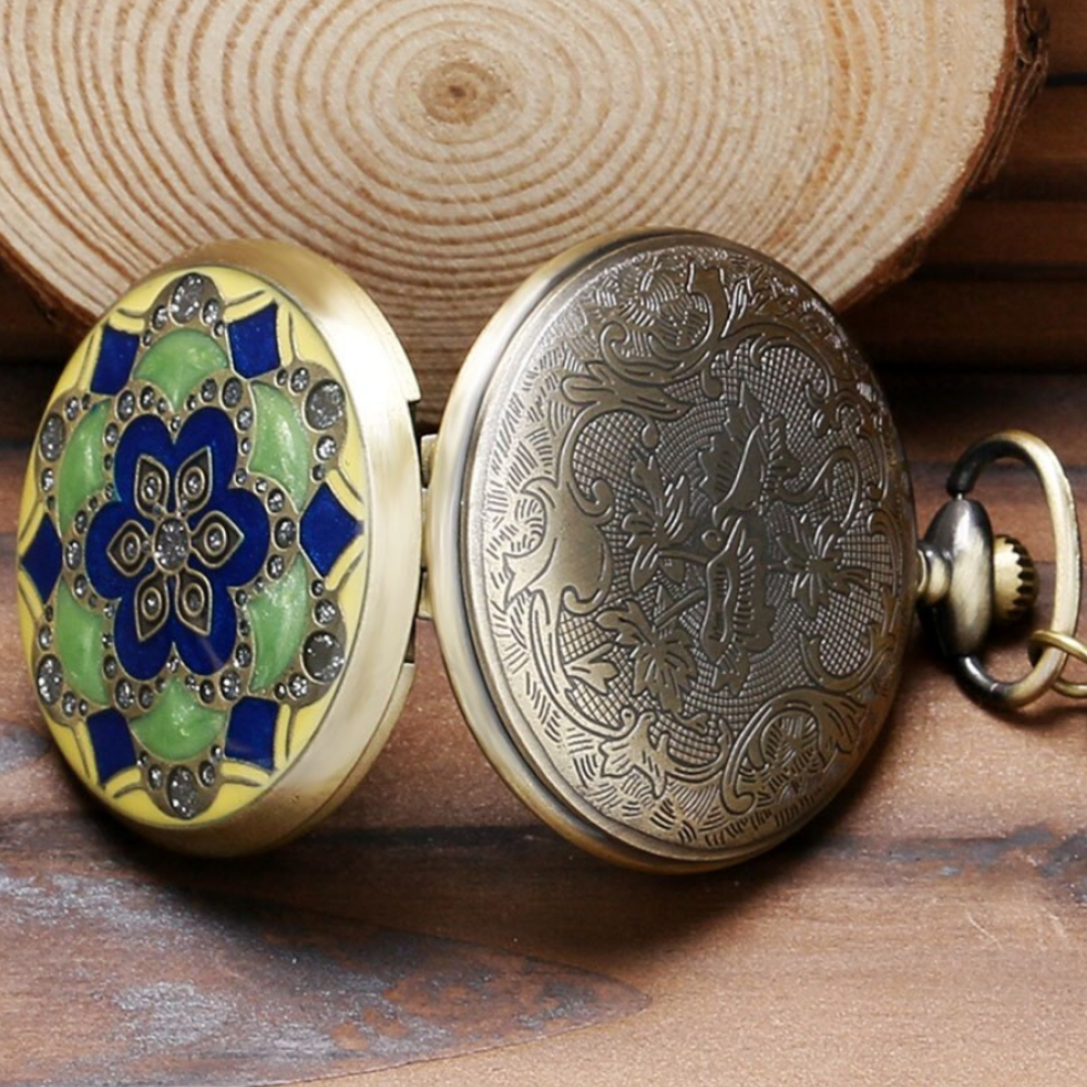 Flower Vintage Style Antique Bronze Pocket Watch Necklace