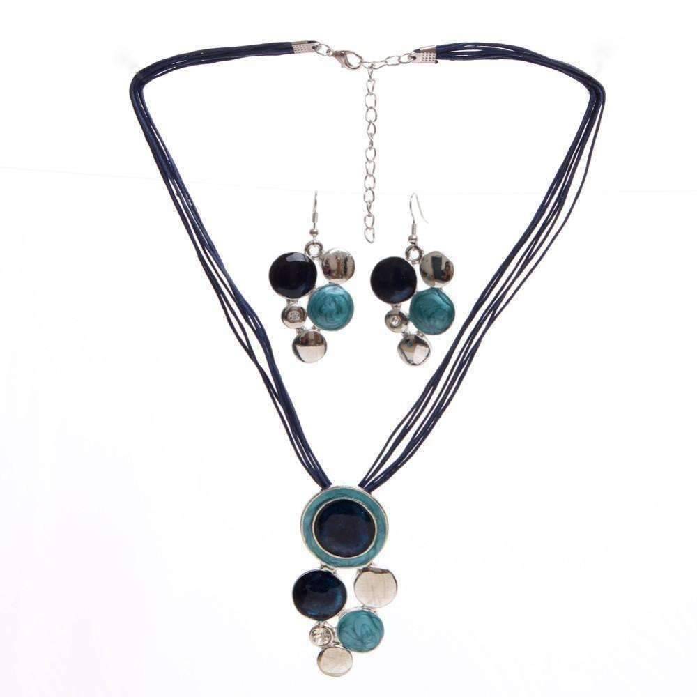 Glossy Enamel Circles Necklace and Earrings Set - In Four Colors