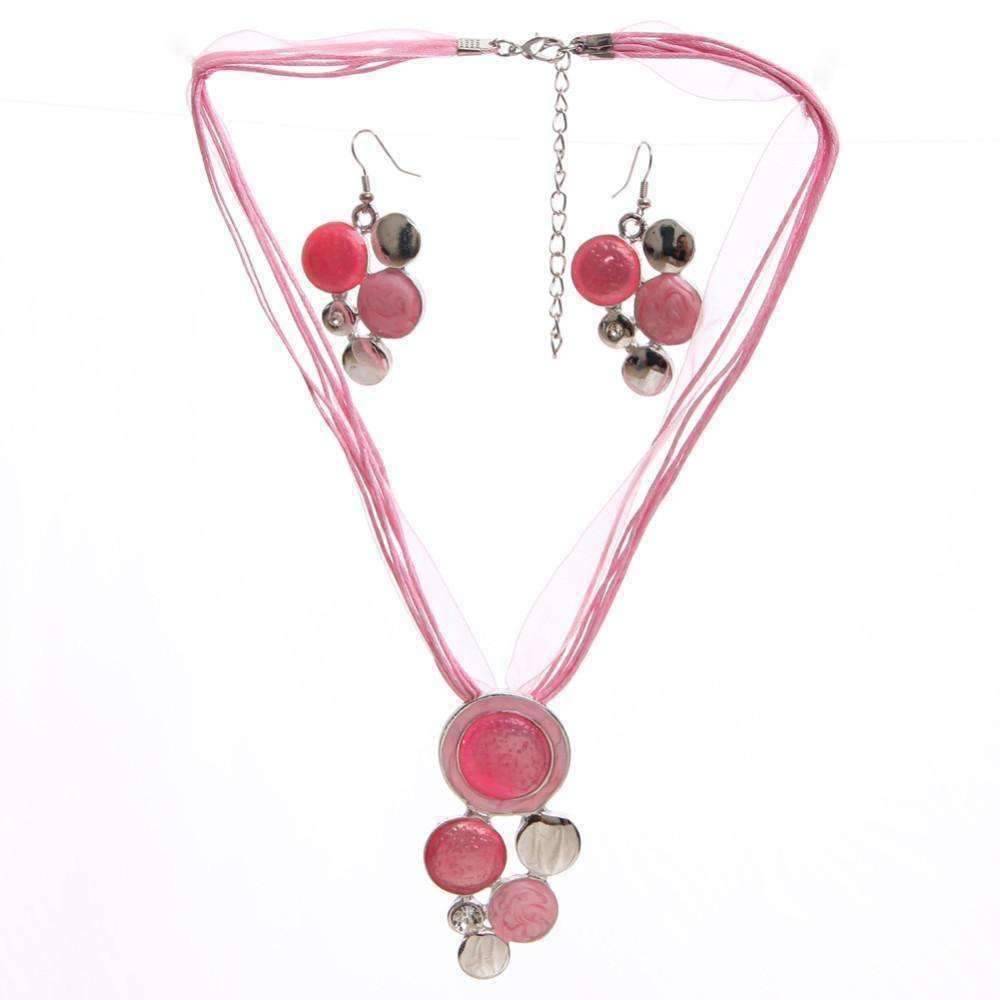 Glossy Enamel Circles Necklace and Earrings Set - In Four Colors