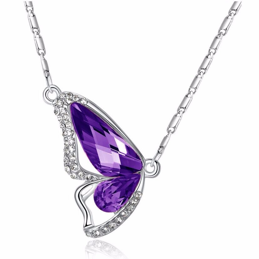 Wondrous Wings Crystal Butterfly Necklace ~ In Ten Colors
