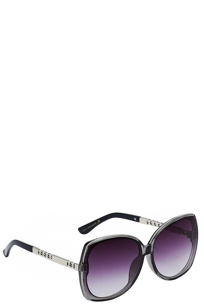 Elegant Square Hybrid Frame Accented Metallic Temple Sunglasses