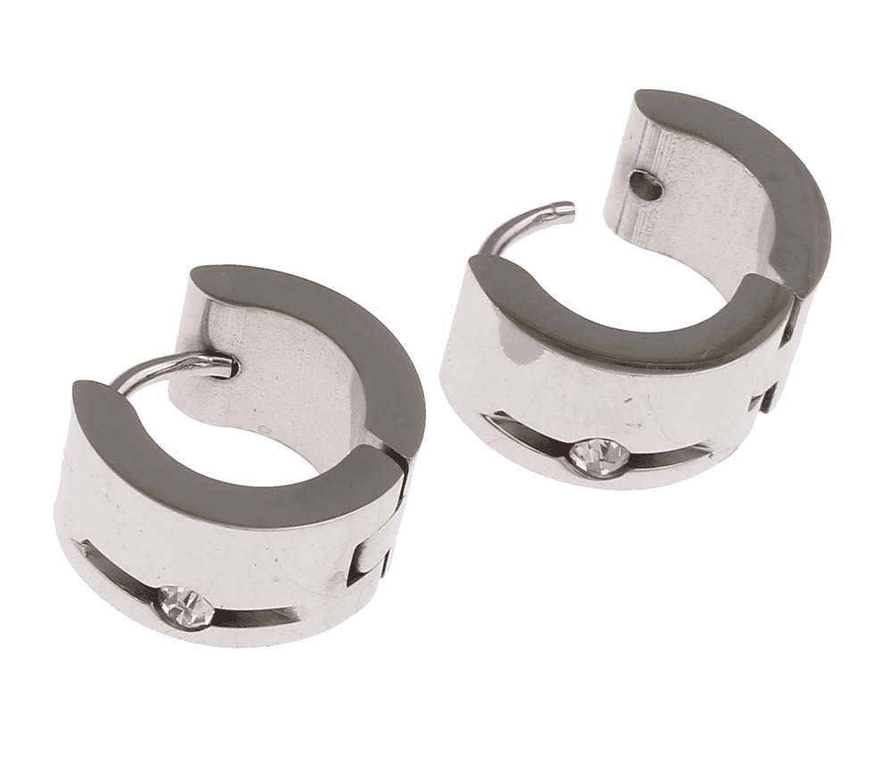 CZ in Stainless Steel Huggie Hoop Earrings - For Men or Women
