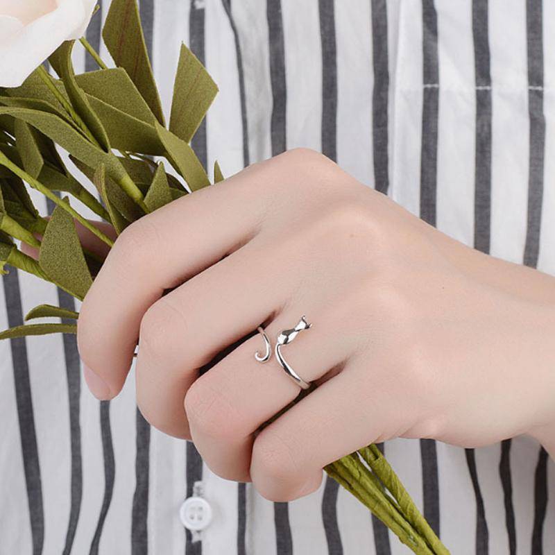 Kitty Silhouette Adjustable Animal Wrap Ring for Women