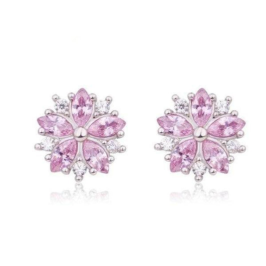 Cherry Blossoms Cubic Zirconia 14K White Gold Plated Earrings for Women