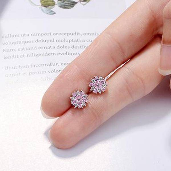 Cherry Blossoms Cubic Zirconia 14K White Gold Plated Earrings for Women