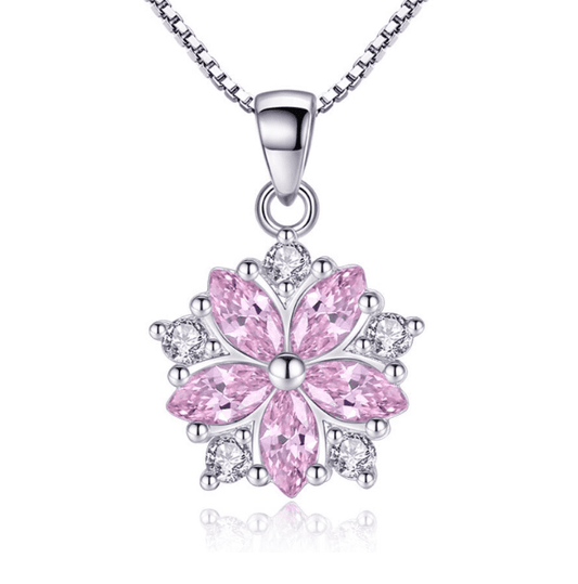 Cherry Blossoms Cubic Zirconia 14K White Gold Plated Necklace for Women