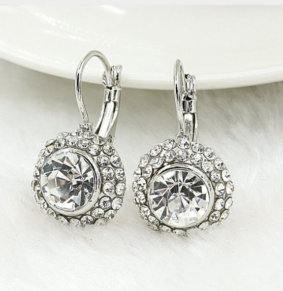 Crystal Clear on White Gold Bezel Set IOBI Crystals Earrings