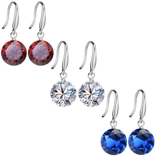 Patriotic Set of 3 Naked IOBI Crystals Drill Earrings - 10mm