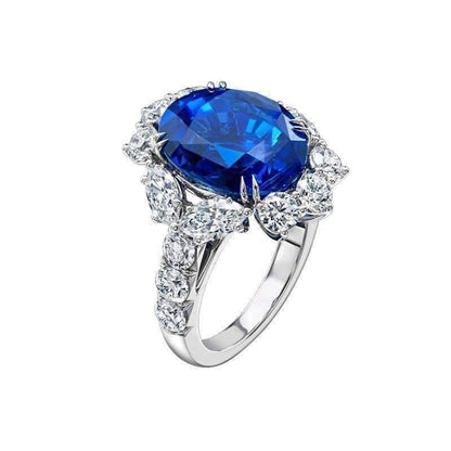Coralie En Bleu 4CT Oval Floral Halo IOBI Simulated Diamond Ring