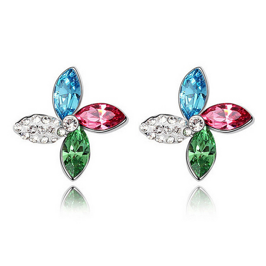 Colorful Pinwheels 14K White Gold Plated Austrian Crystal Stud Earrings for Women