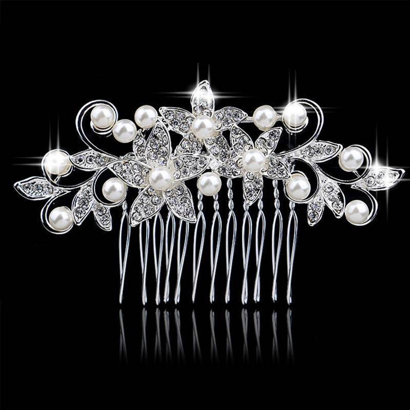 Sparkling Garden Crystal and Pearl Accented Hair Comb for Woman Special Occasion Bridal Prom