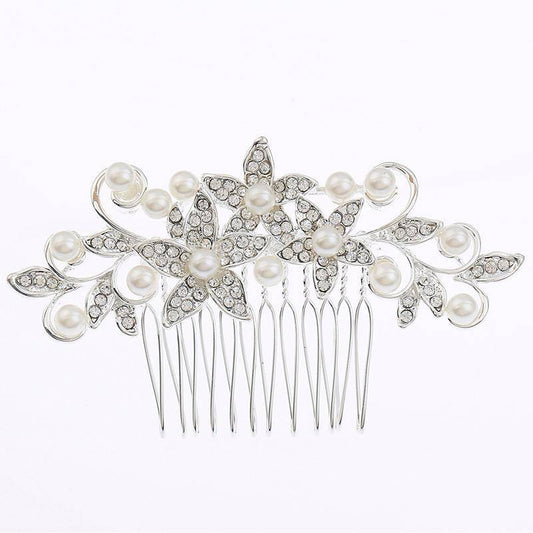 Sparkling Garden Crystal and Pearl Accented Hair Comb for Woman Special Occasion Bridal Prom