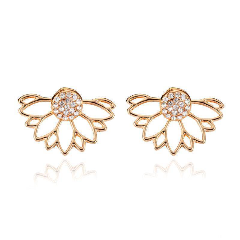 Lotus Flower Crystal Stud Earrings & Jacket
