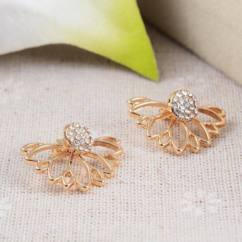 Lotus Flower Crystal Stud Earrings & Jacket