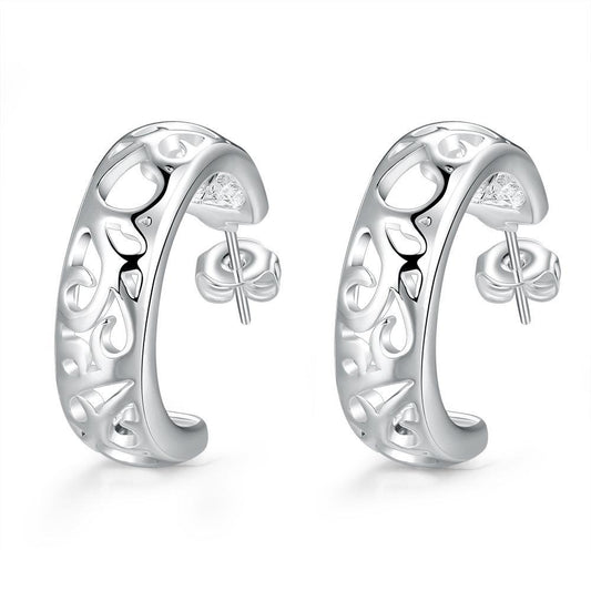 Cut Out Silver Open Hoop Earrings for Women