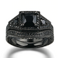 18K Black Gold Plated Dark Desire Princess Cut Black CZ Engagement Ring Set For Woman