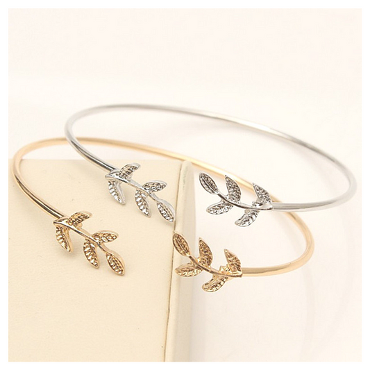 Skinny Leaf Bangle Cuff Bracelet for Women