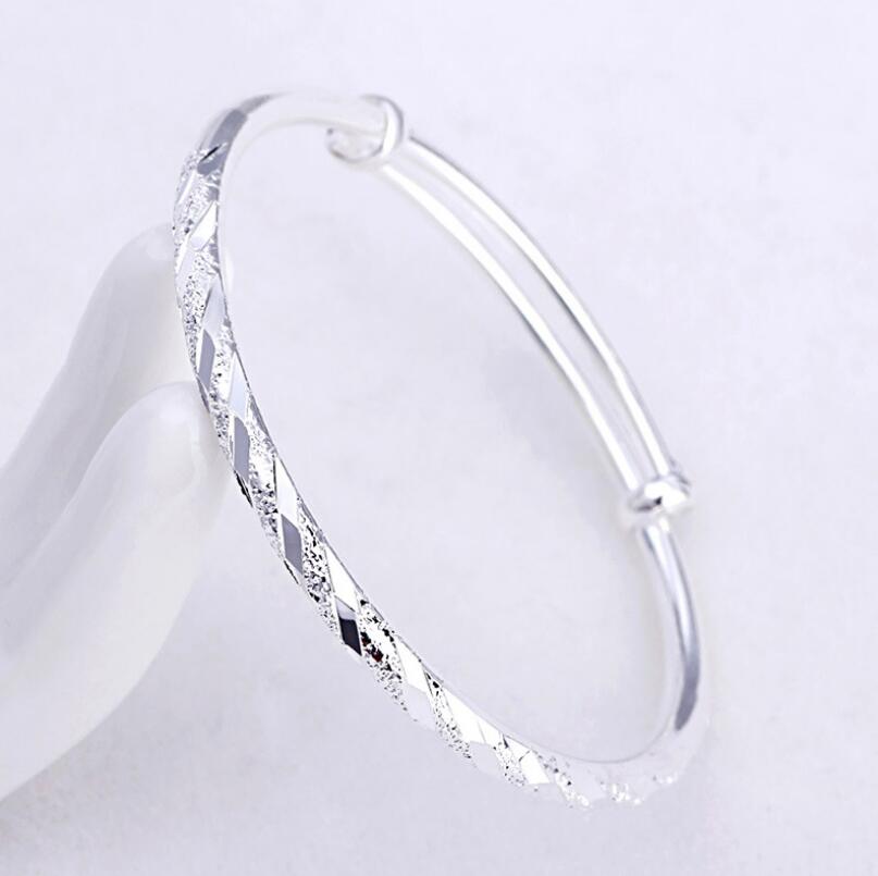 Diamond Cut Frosted Lines Adjustable Bangle Bracelet