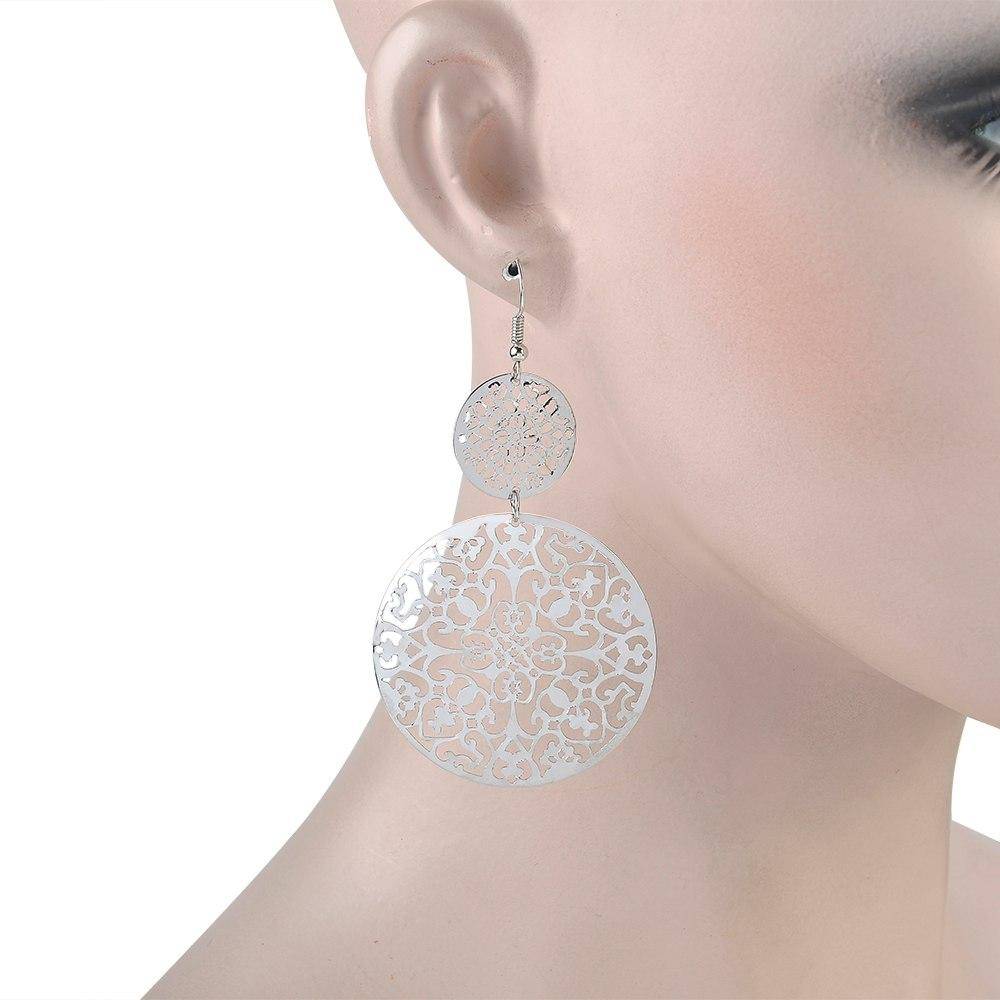 Dangling Filigree Disc Earrings in Gold or Silver For Woman