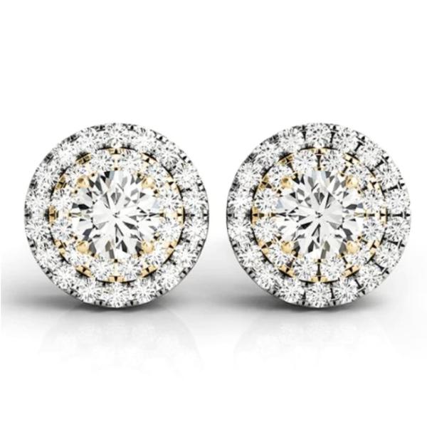 Angelique Double Halo IOBI Simulated Diamond Stud Earrings for Woman Special Occasion Wedding Bridal