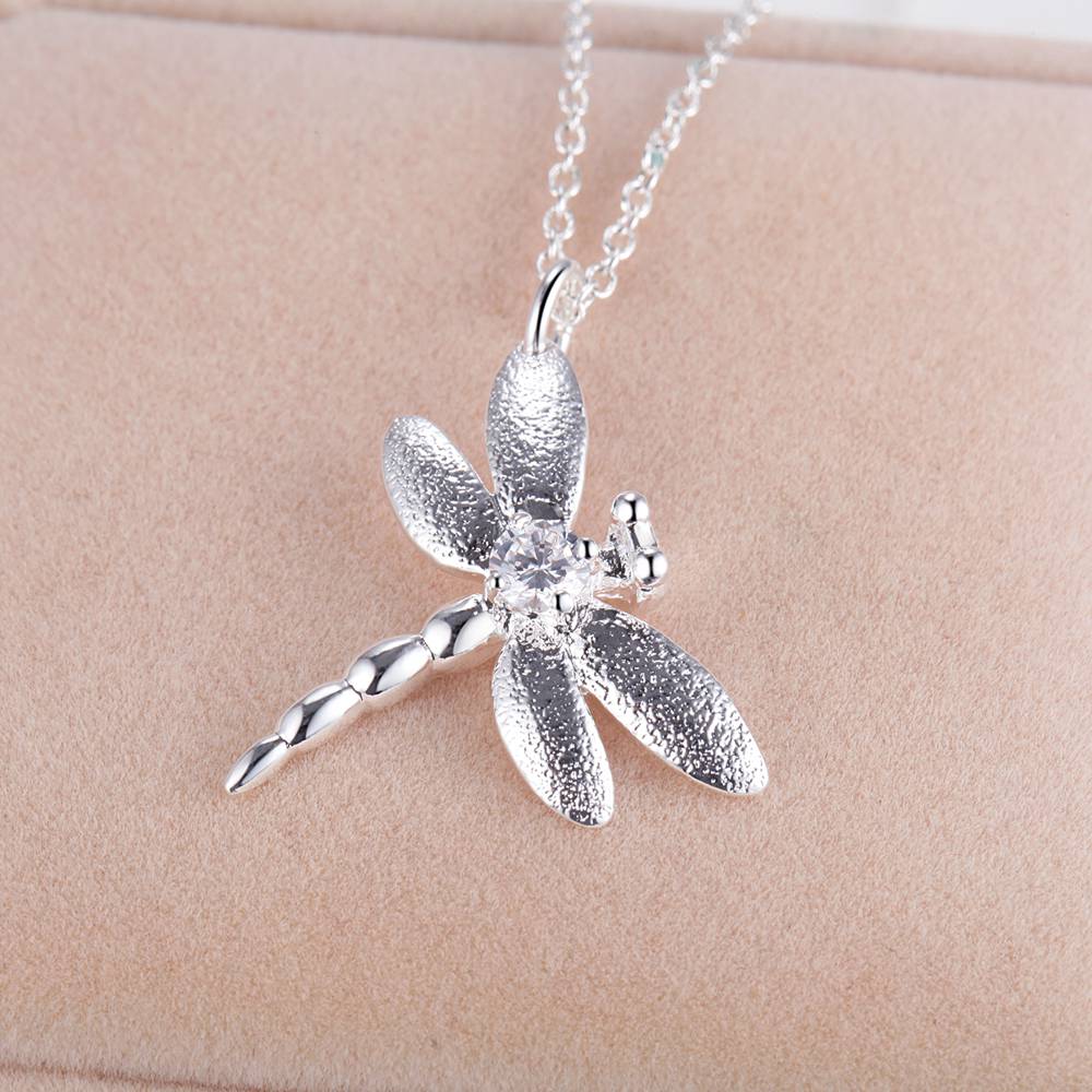 Lucky Dragonfly Pendant Silver Necklace