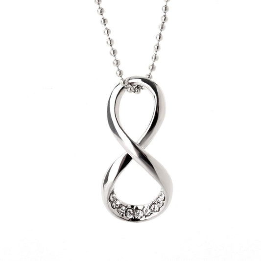 14K White Gold Plated Shine Bright Infinity Symbol Cz Pendant Necklace For Woman