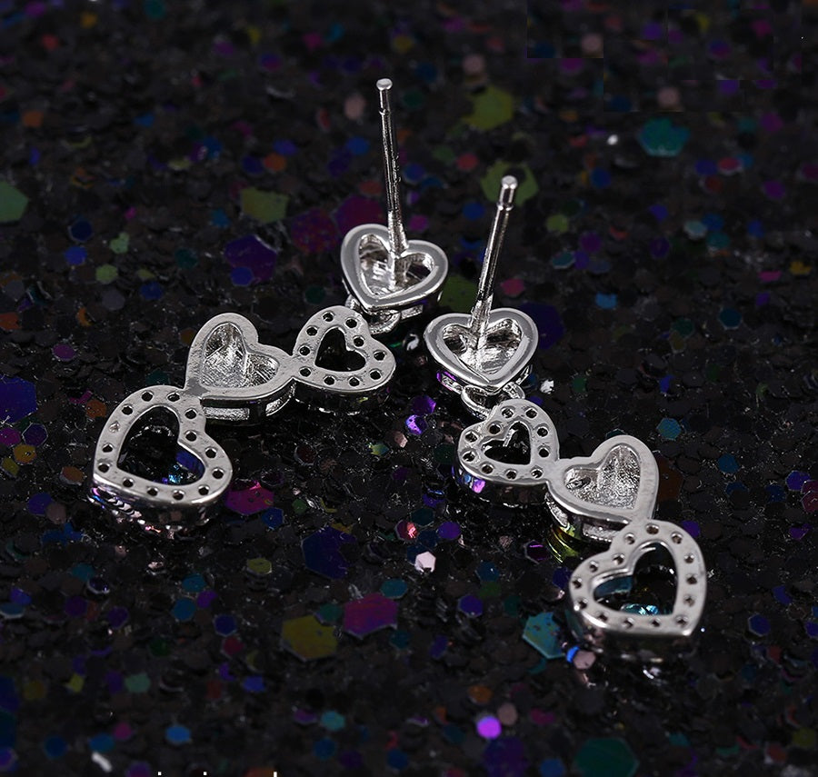 Falling Hearts CZ Necklace and Earrings Set