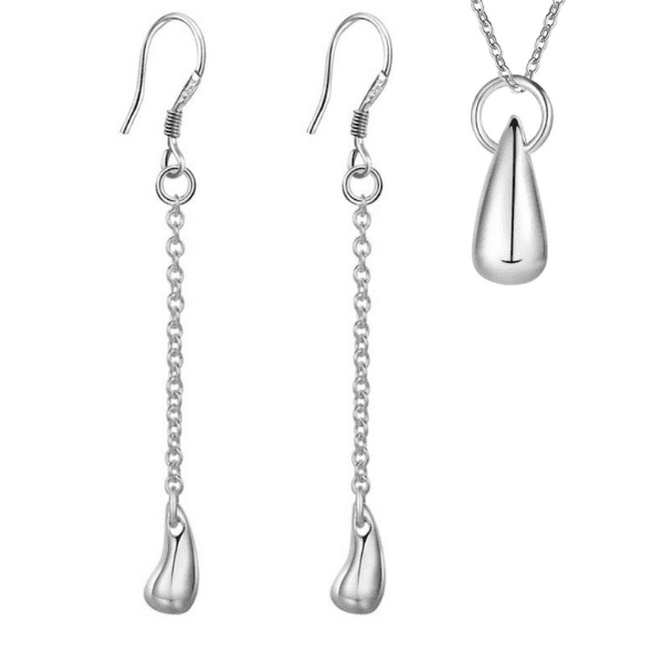 Dangling Droplets Silver Necklace & Earrings Set