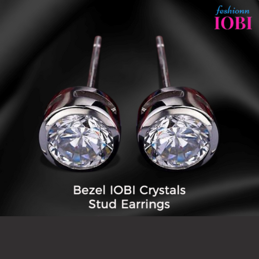 Versatile Bezel IOBI Crystals 14K White and Yellow Gold Plating Stud Earrings for Women