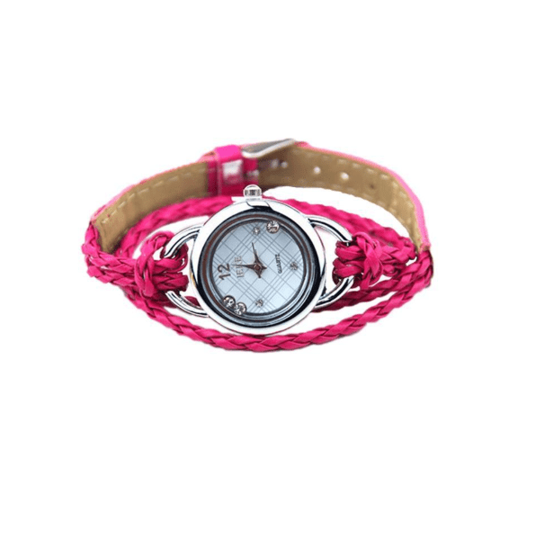 Floating Sparkles Leather Braided Wrap Watch For Woman
