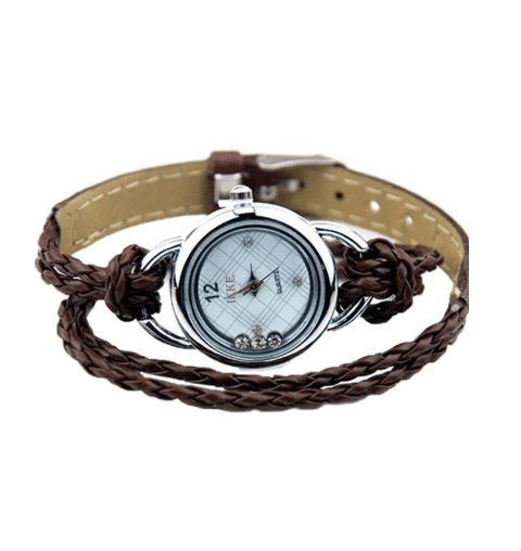 Floating Sparkles Leather Braided Wrap Watch For Woman