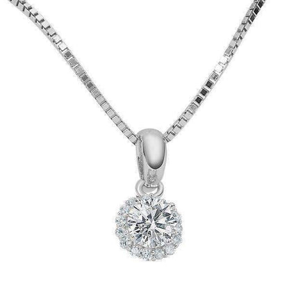 Flora .36CT Round Cut Halo IOBI Simulated Diamond Solitaire Sterling Silver Pendant for Women