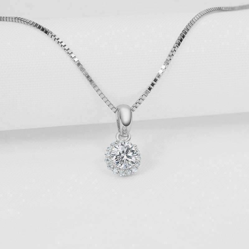 Flora .36CT Round Cut Halo IOBI Simulated Diamond Solitaire Sterling Silver Pendant for Women