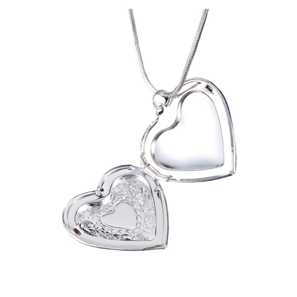 Floral Design Stamped Silver Heart Locket Necklace for Woman