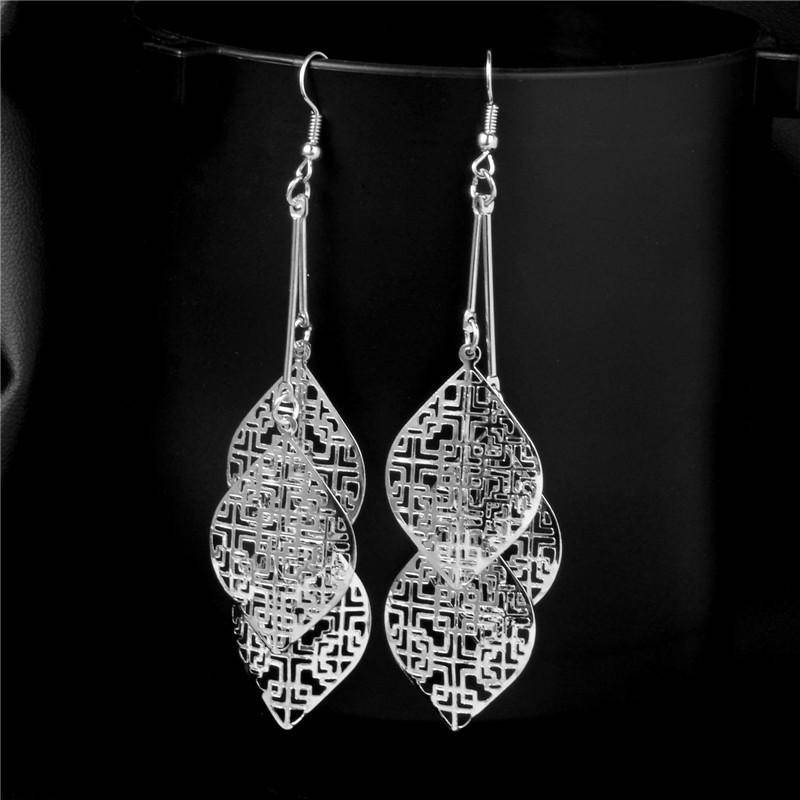Dangling Batik Leaf Earrings in Gold or Silver