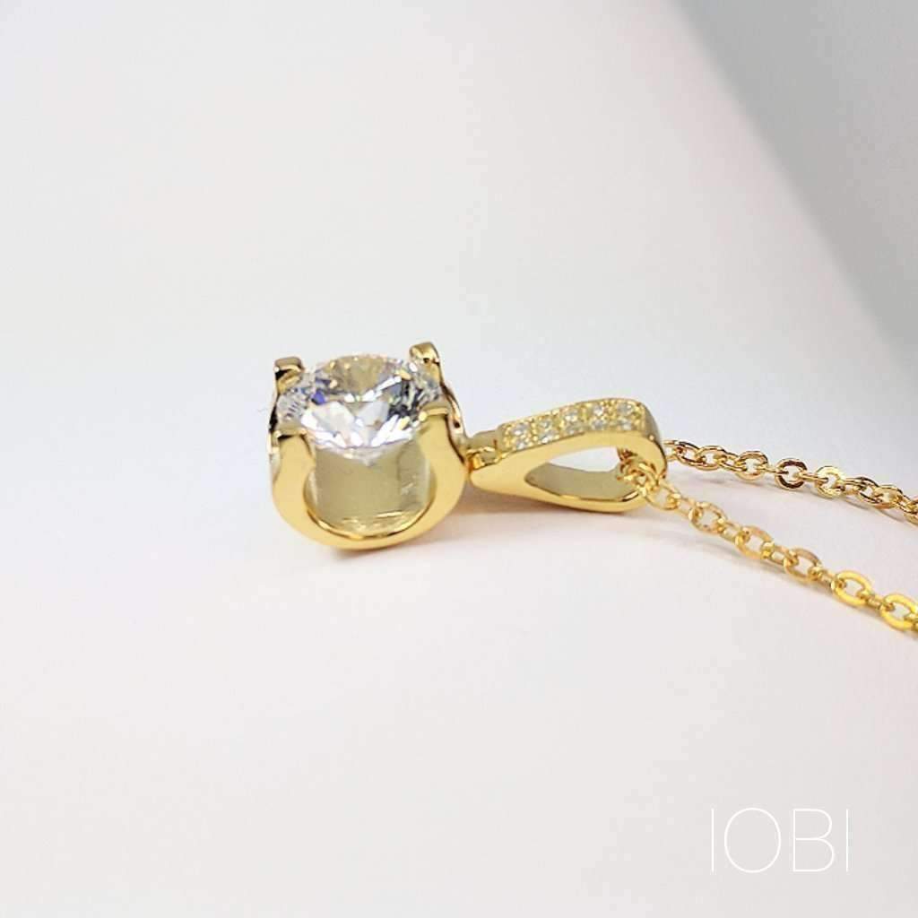 Giselle 1CT Tension Set IOBI Simulated Diamond Solitaire 18K Gold Plated Over Sterling Silver Pendant for Women