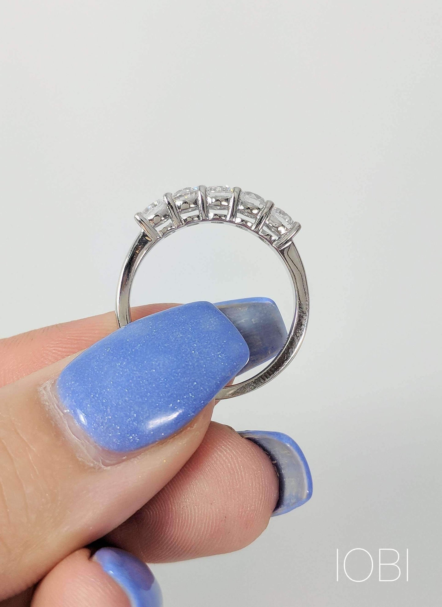 Gloria 2.03CTW Five Stone IOBI Simulated Diamond Wedding Band Sterling Silver Ring Set for Women