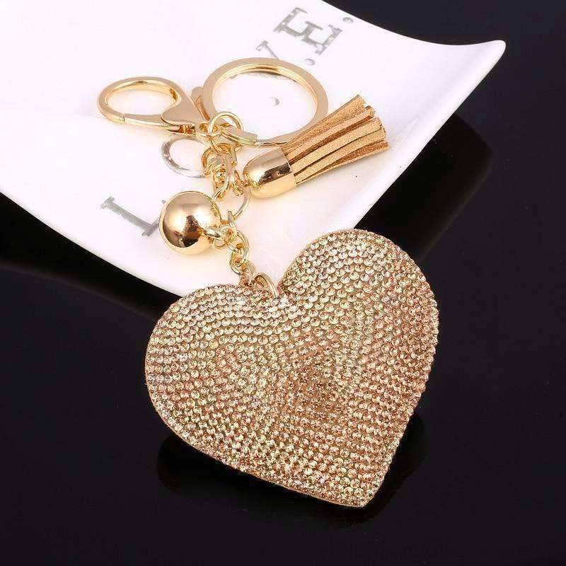 Puffed Heart Crystal Purse Charm Keychain - In Five Colors for Woman