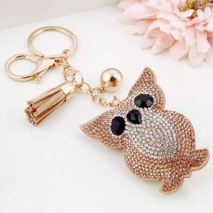 Puffed Owl Crystal Purse Charm Keychain - In Two Colors