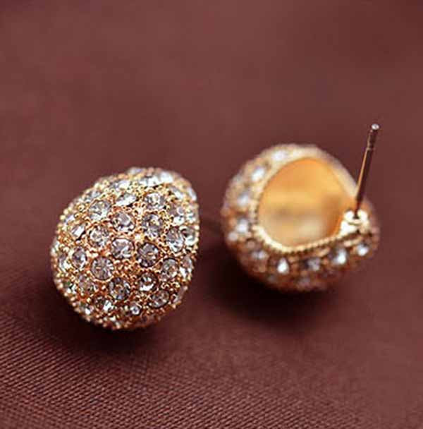 Clam Shell Crystal Encrusted Textured Scoop Stud Earrings For Woman